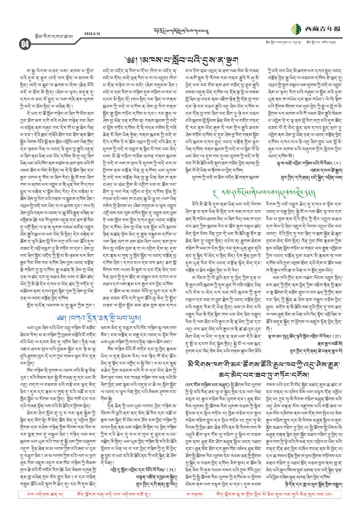 西藏青年报藏文版རྩོམ་རིག་དགའ་ཚལ།